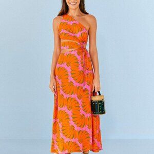 Farm Rio Copacabana Orange & Pink Floral Cut-out Dress Extra-Small